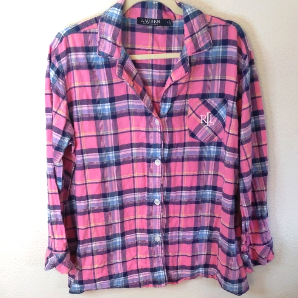 Ralph Lauren Black Label Pink and Blue Plaid Shirt Large Relaxed